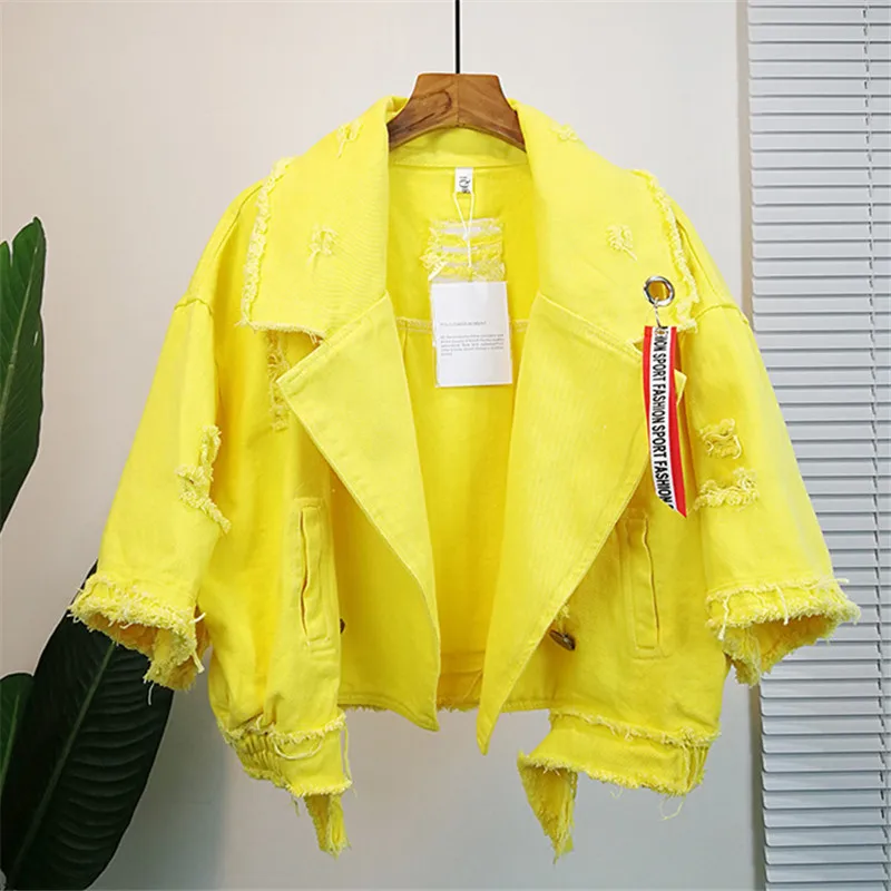 Neploe/женская джинсовая куртка с карманами, Свободное пальто для женщин, Осень-зима, новая стильная верхняя одежда для девочек, 69201 - Цвет: yellow coat