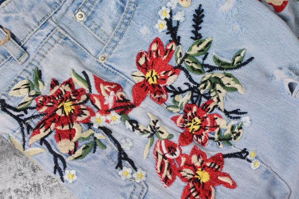 Europe and the United States women's high waist straight 3D three-dimensional heavy art around the irregular washing washed denim nine pants (20)