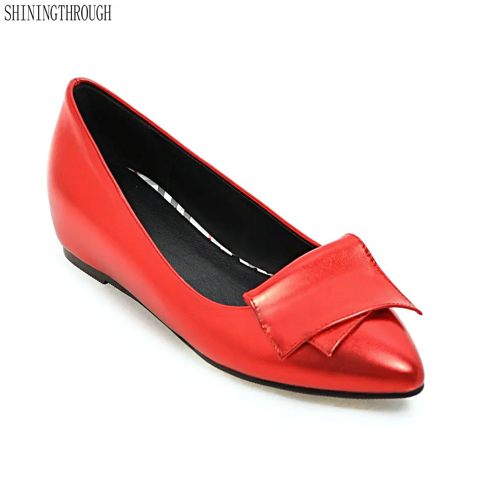 

2018 New poined toe women shoes low heel women pumps elegant casual shoes woman large size 34-43 red silver gray