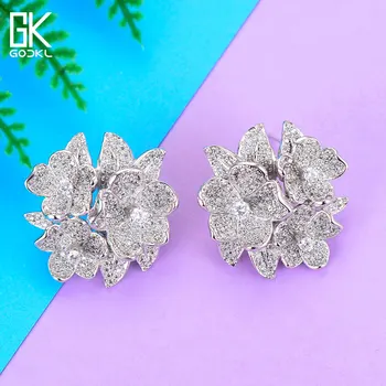 

GODKI 27mm Luxury Flowers Cluster Stud Earrings For Women Wedding Cubic Zircon Crystal African Dubai Bridal Gold Earrings