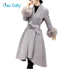Lisa Colly/Новинка; модное женское пальто из искусственного меха; цвет серый, розовый; шерстяное зимнее длинное плотное теплое пальто; куртки; парка; пальто; верхняя одежда