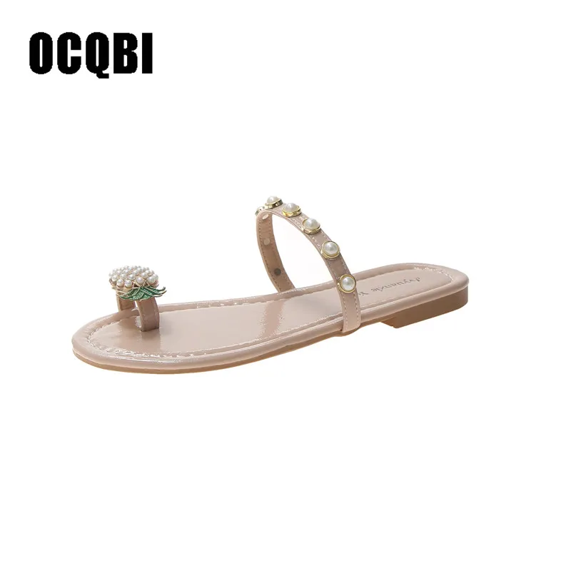 

2019 Pineapple Beading Flip flops Woman Pearl Beaded Sandals Clip Toe Beach Slippers Flat Heel Slip On Pineapple Sandals Shoes