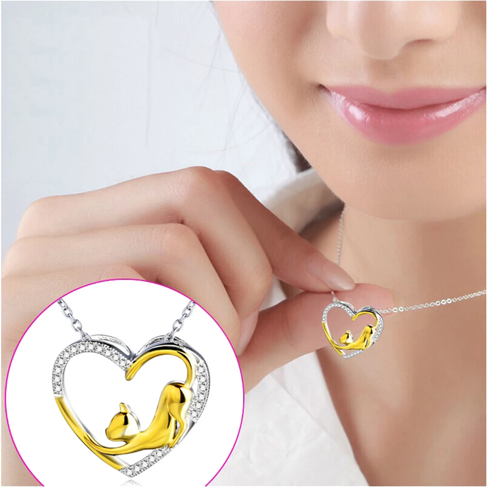 YFN ожерелье, 925 пробы Серебряное ожерелье, кулон в виде кошки, модное ожерелье, ювелирное изделие, Золотое женское ожерелье в форме сердца, подарок для женщины