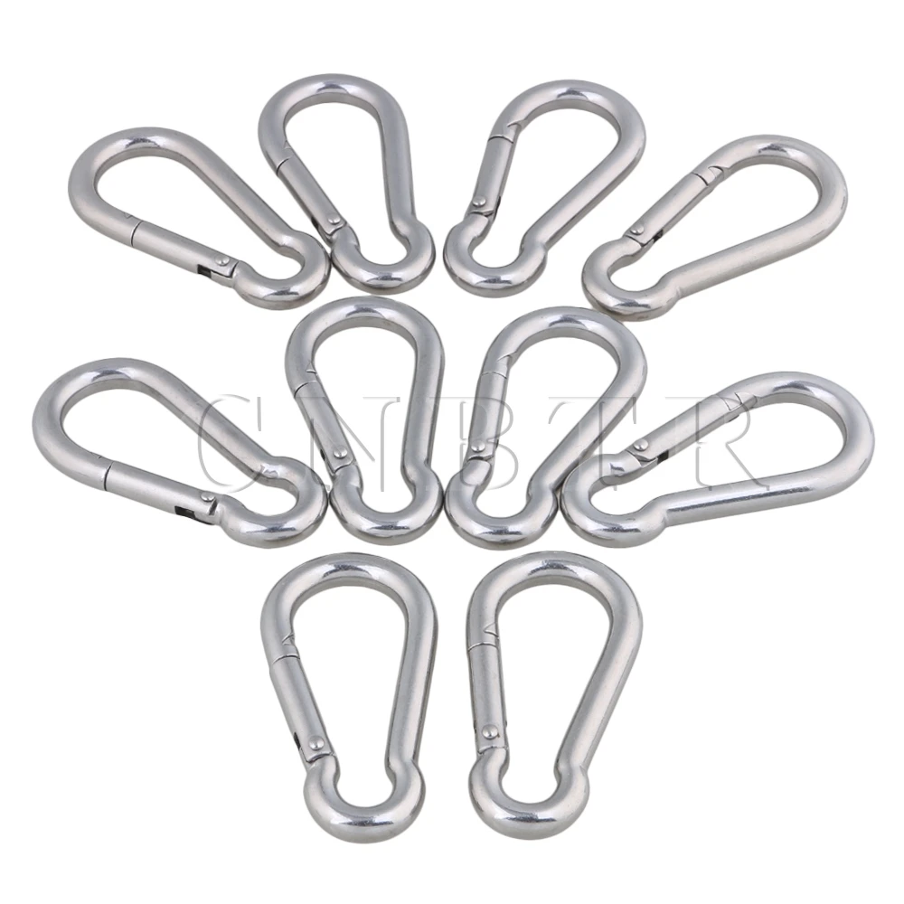

CNBTR Multifunctional M8 80mm 304 Stainless Steel Spring Snap Hook Carabiner Quick Link Lock Hook Pack of 10
