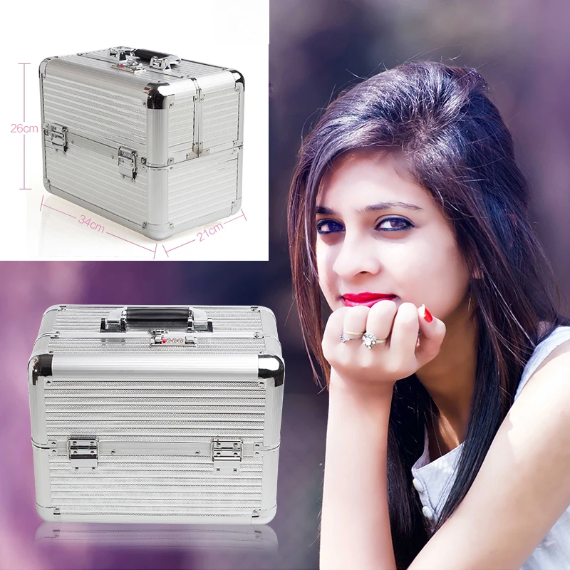 

Aluminum Make Up Bag Case Portable Travel Jewelry Cosmetic Bag Organizer Box Beauty Vanity Brush Storage Bags Makeup Kit Tools