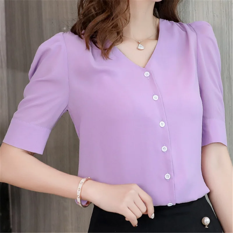 

Women Blouse Chiffon Blouse Women Summer Woman V Neck Shirts Blouses Female Plus Size Tops Korean Woman White Shirts Ladies Tops