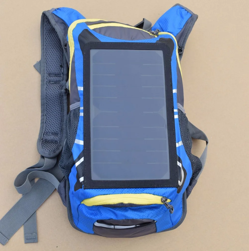 

Boguang nylon waterproof travel solar power blue Riding small Backpack with 6v6w solar panel for mobile phone charger cell