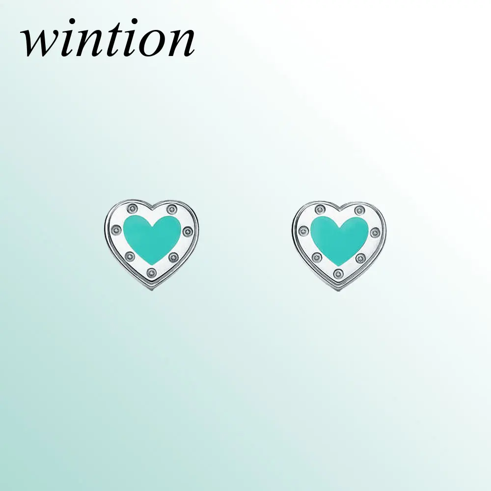 

Wintion tiff Stud Earrings Heart Shape Green Original 100%925 Sterling Silver Women's Cute Jewelry Fashion Free Shipping
