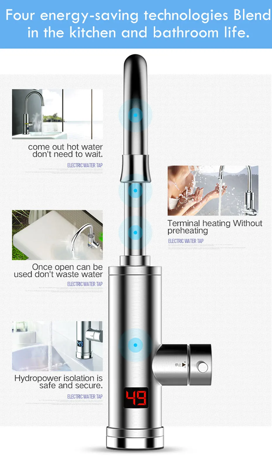 Ecofresh Electric Faucet Instant Water Heater Tap Faucet Heater Cold Heating Faucet Tankless Instantaneous Water Heater