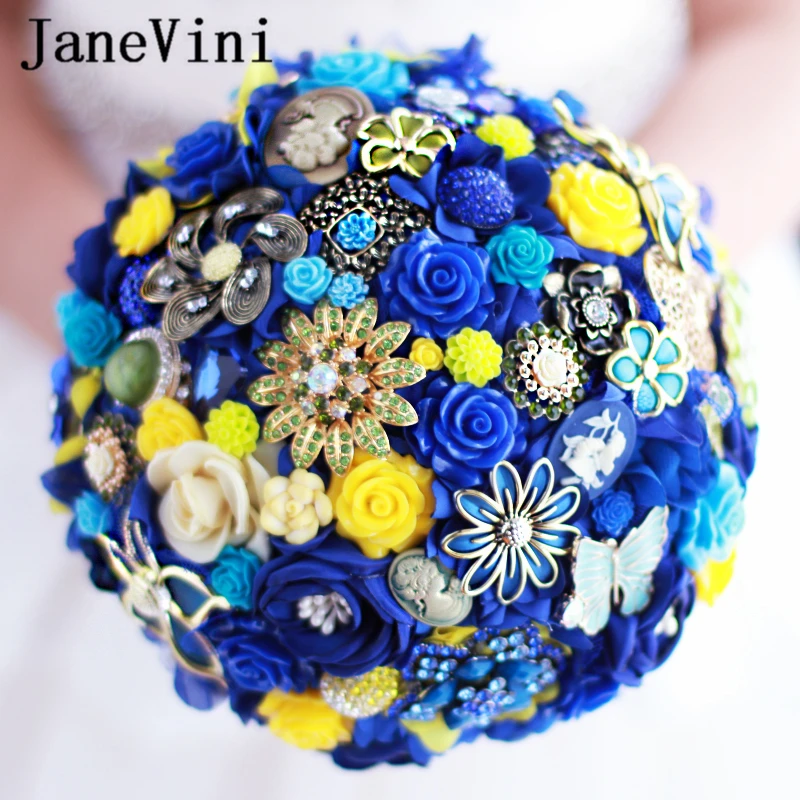 

JaneVini Fashion Custom Blue Bridal Bouquet Luxury Wedding Rhinestone Crystal Bouquets Bride Holding Flowers Wedding Accessories