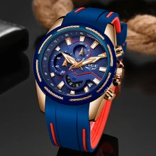 2019 LIGE New Silicone Strap Mens Watches Top Brand Luxury Waterproof Sport Chronograph Gold Quartz Wristwatch Reloj Hombre+Box