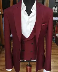 Модные бордовые мужские свадебные костюмы однобортный 3 шт. (куртка + жилет + брюки) для мужчин Slim Fit Свадебные Жених выпускного вечера