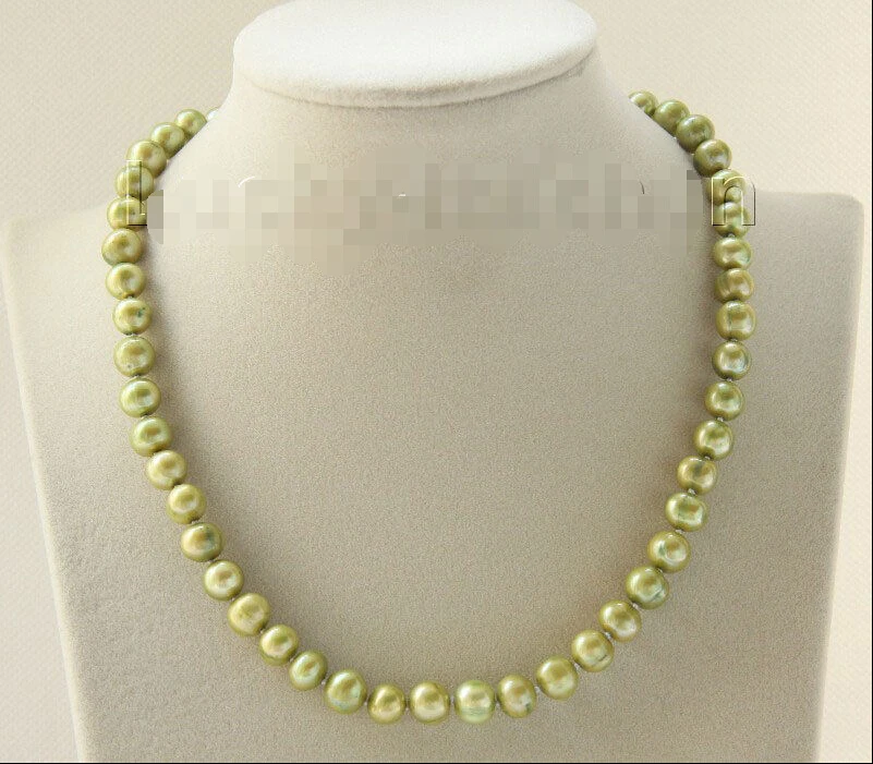 

Genuine 17" 9mm light green freshwater pearls necklace magnet clasp j9400^^^@^Noble style Natural Fine jewe FREE SHIPPING