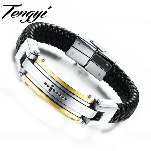 Clic Man Leather Bracelets Genuine Black Cross Bracelet Clic Man Leather Bracelets Genuine Black Cross Bracelet Engraved European Style Pulseira Masculina 918