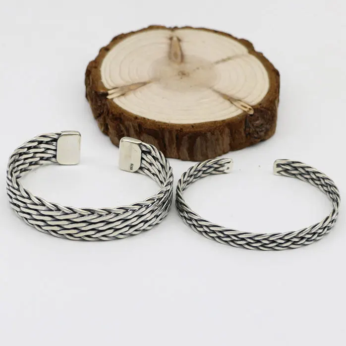 

Chiang Mai Handmade Retro Thai Silver S925 Sterling Silver Men And Women Wide-brimmed Simple Flower Weave Open Ended Bangle