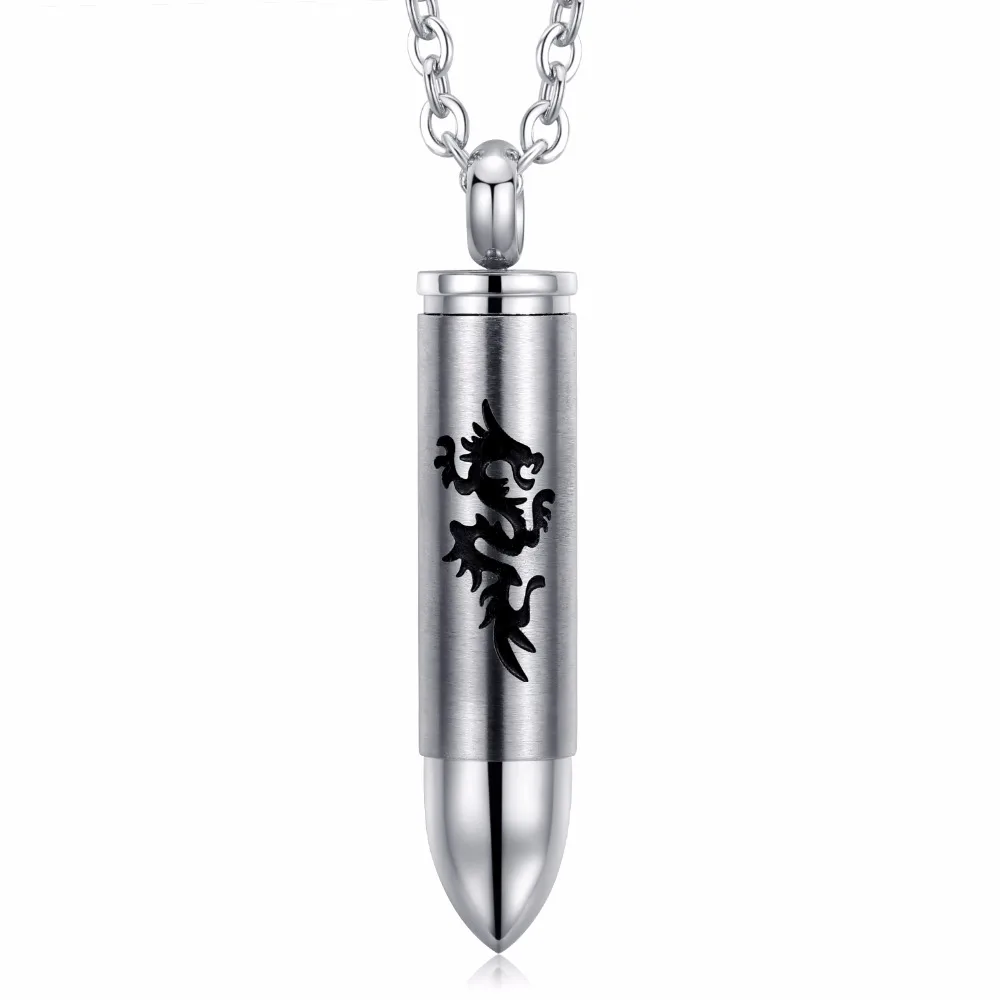 

Engraced Black Dragon Bullet Shape Pendant Necklace for Men openable Locket Charm Stainless Steel Men's Jewelry Wholesale