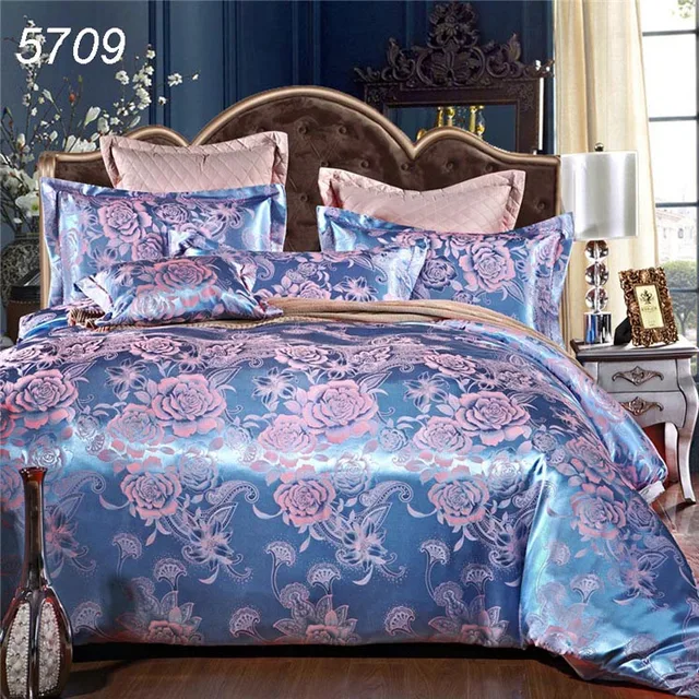 Silk purple bedding set patchwork quilt cover king duvet cover 4pcs bed