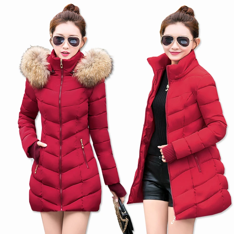 Parkas 2020 New Fashion Long Winter Jacket Women Slim Female Coat Thicken Parka Down Cotton Clothing Red Clothing Hooded Student womens long black puffer coat