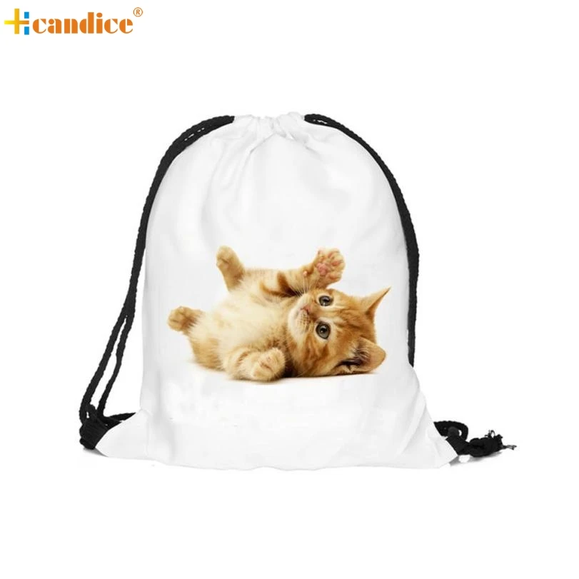 

Naivety 2016 New Fashion Unisex 3D Printing Playing Cat Patten Drawstring Backpack Bags AUG15 drop shipping