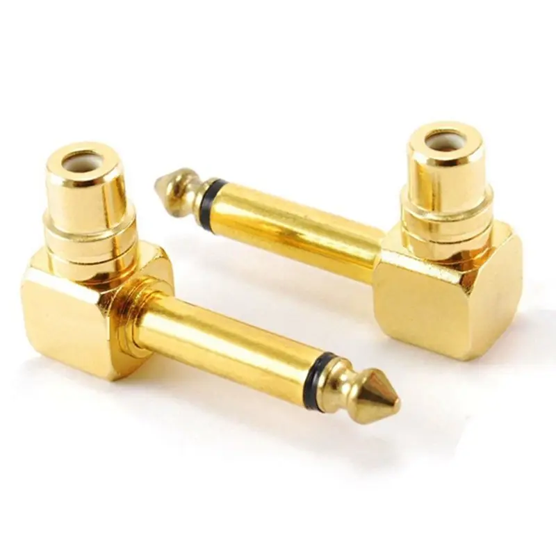 2-PACK RCA Женский Джек 1/4 дюймов моно-штекер прямоугольный аудио адаптер, золото#8