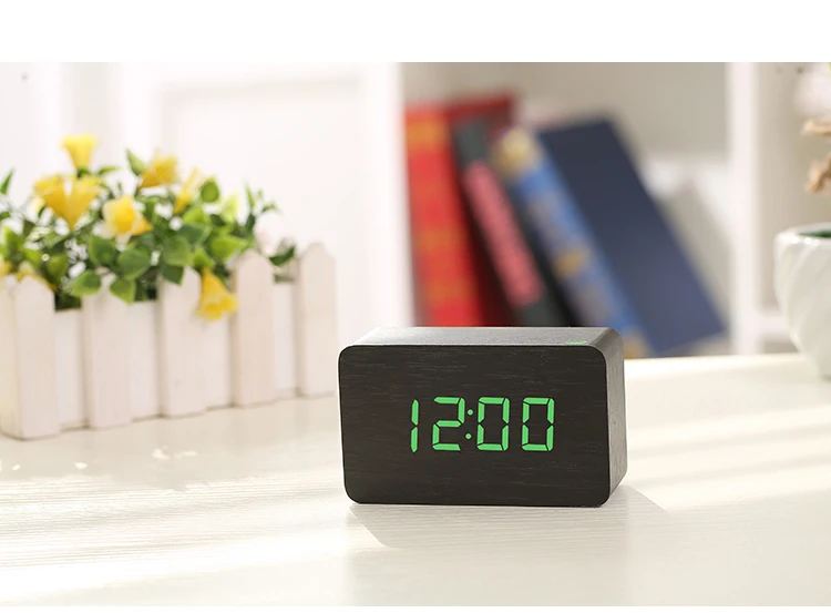 Mini Cube Wooden Clock Voice Control Electronic Table Clock LED Digital Desk Watch Nixie Radio For Children Bedside Alarm Clock