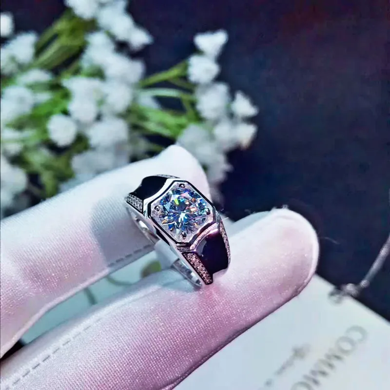 

2ct Carat Moissanite Engagement Rings for Men 925 Sterling Silver Platinum Plated Rings D Color VVS1 CLARITY