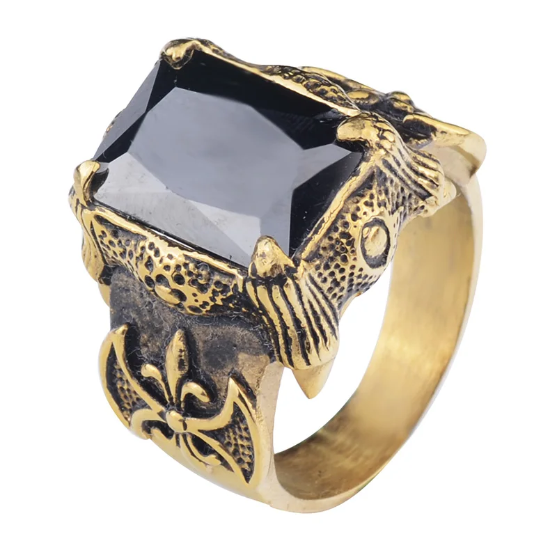 EdgLifU мужское кольцо золото/серебро+ черный Винтажное кольцо с когтями для женщин готическое кольцо из нержавеющей стали панк Байкер мужской подарок - Цвет основного камня: Black CZ