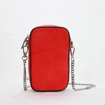 

New Fashion Genuine Leather Shoulder Bag Women Small Horse Hair Leather Crossbody Chain Purse Ladies Mobole Phone Bag