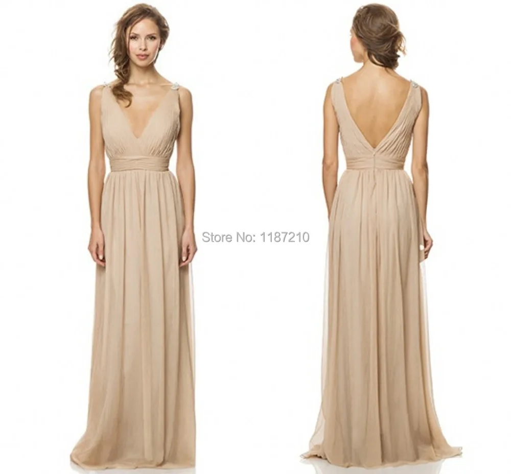 Champagne Bridesmaid Dresses Under $100 Deep V neck Beaded ...