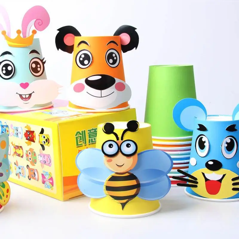 

12pcs Children 3D DIY handmade paper cups sticker material kit Whole set Kids kindergarten school art craft educational toys