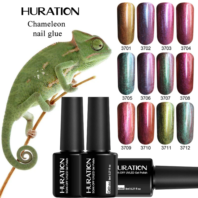Huration Новый 3D блеск зеленый гель лак для ногтей Хамелеон французский Esmaltes цветной