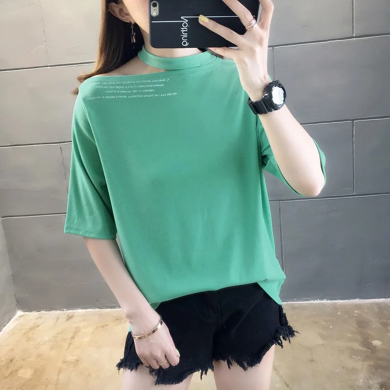 

2019 Summer Women Fashion Short Sleeve Halter Shoulder Off T-shirt Plus Size Casual Oversized Solid White Tops Tees Korean