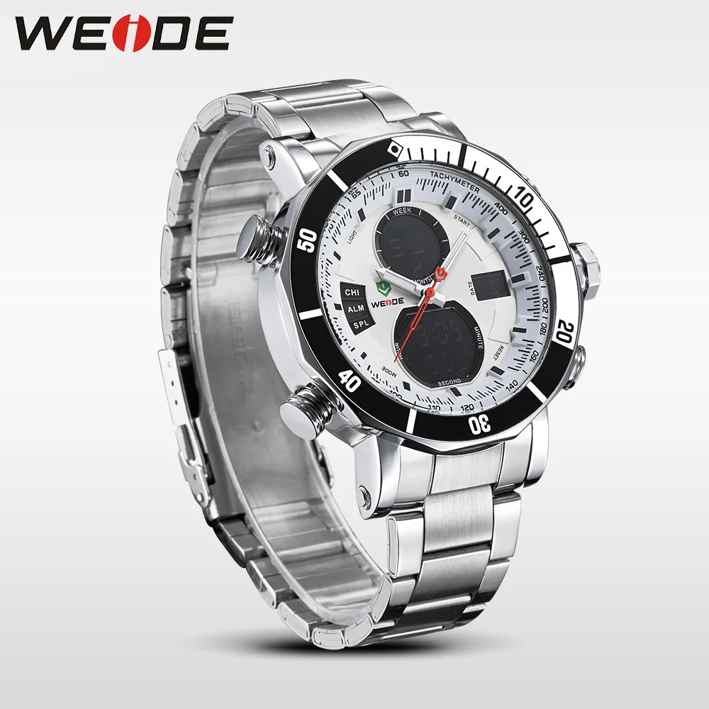 WEIDE Нарачные Часы Для Мужчины Цифровые Водозащитные Спортивные Антикоррозийные Антиударные Военные Нержавеющей Стали Роскошный Бренд Высокого Качества Кварцевый и Электронный Двойной Механизм Montre homme