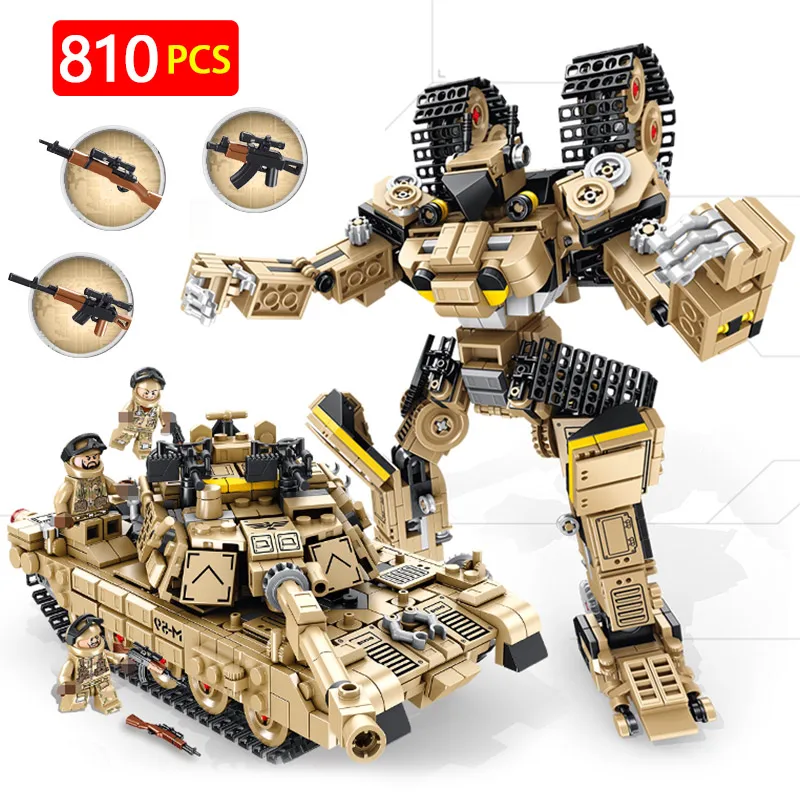 

810 Pcs Military WW2 M1A2 Abrams Main Battle Deformation Robot Building Blocks Compatible legoingBricks Tank Toys for Kids Gifts