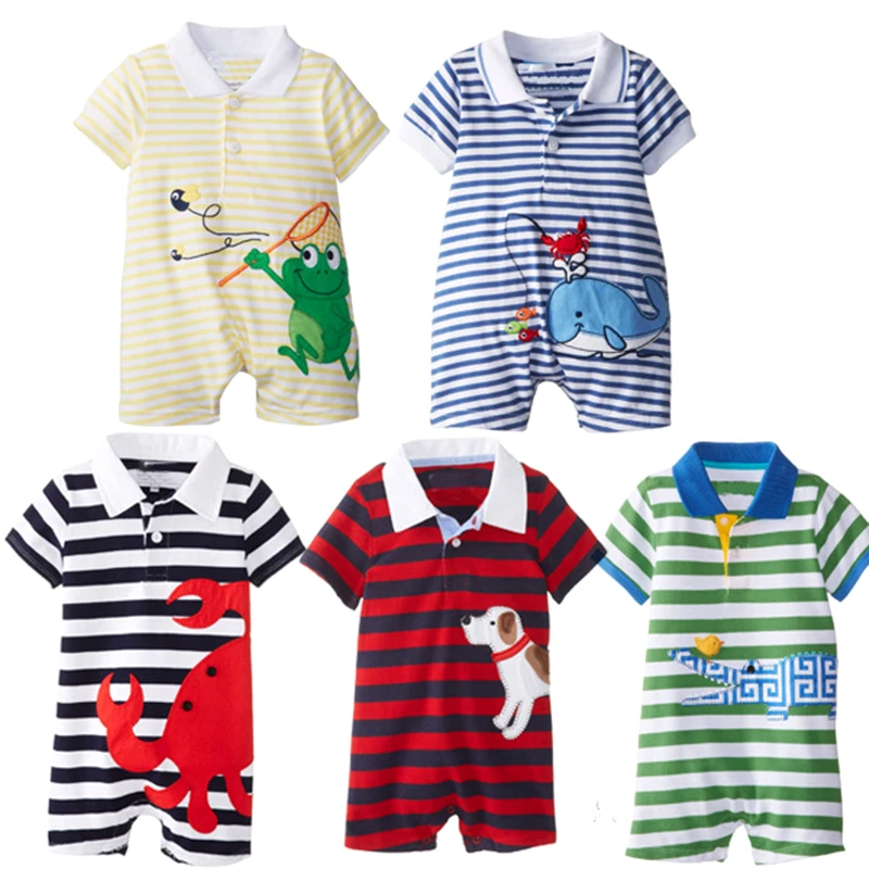 

Baby Rompers Hot Summer New Baby Boys Polo Clothes Cartoon Animal Casual Stripe Short-sleeved Jumpsuits Toddlor Infant Clothing