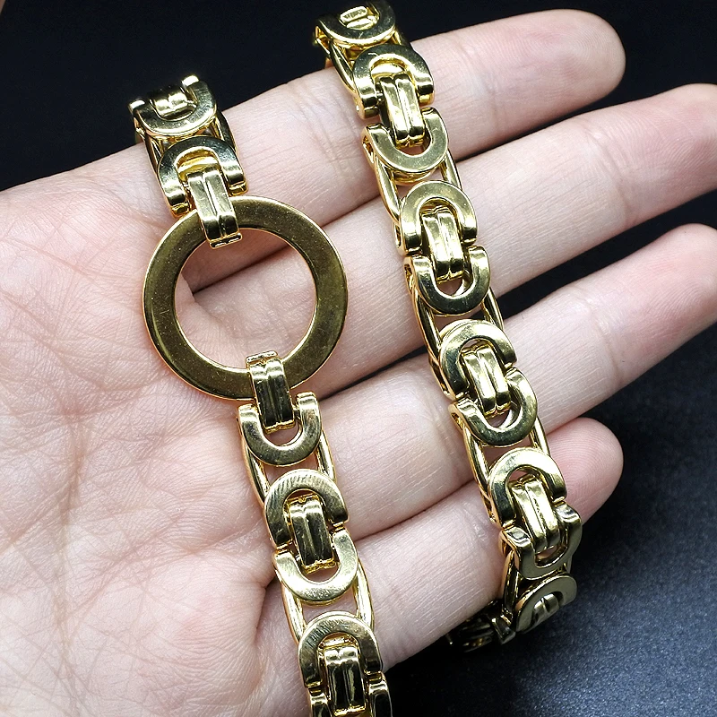 AMUMIU византийская Золотая цепочка Ожерелье Браслеты Серьги Набор для мужчин и женщин 316L нержавеющая сталь модные высококачественные вечерние HZTZ113