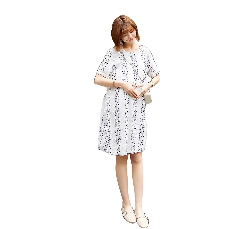 

Flower Maternity short Dresses Boat Neck Slim Waist Charming Clothes for Pregnant Women Elegant Pregnancy
