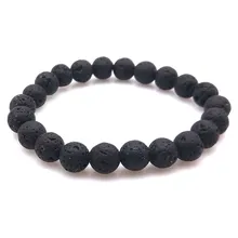 Натуральный вулканический камень нить с каменными бусинами браслет из бисера аксессуары черный камень рок мужчины/женщины эластичный веревка браслет ювелирные изделия