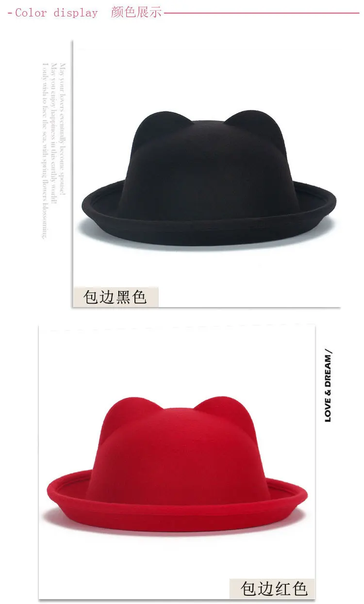 paternity hat fashion wool sense ladies women Fedoras hat retro children cat ears animal hat not deformed Boys Girl sun hat