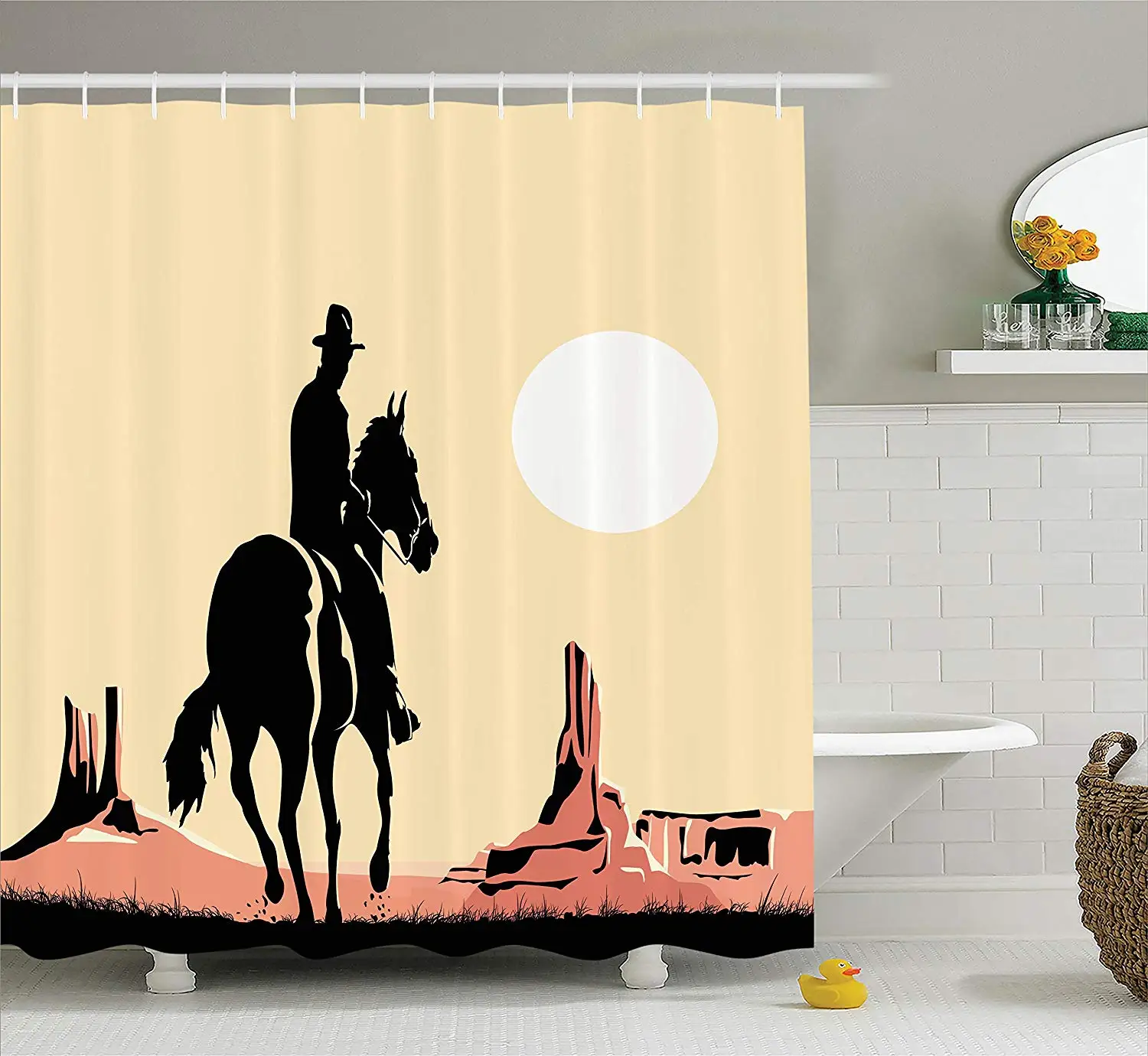 Western Decor Shower Curtain Illustration Art Of Cowboy Riding Horse