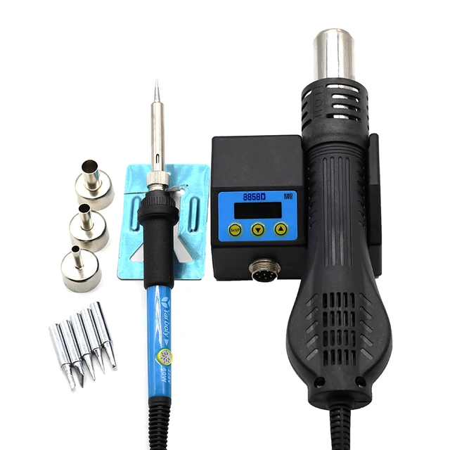 Buy Hot Air Gun Desoldering Soldering Rework SMD Station Kit 8858D + 60W