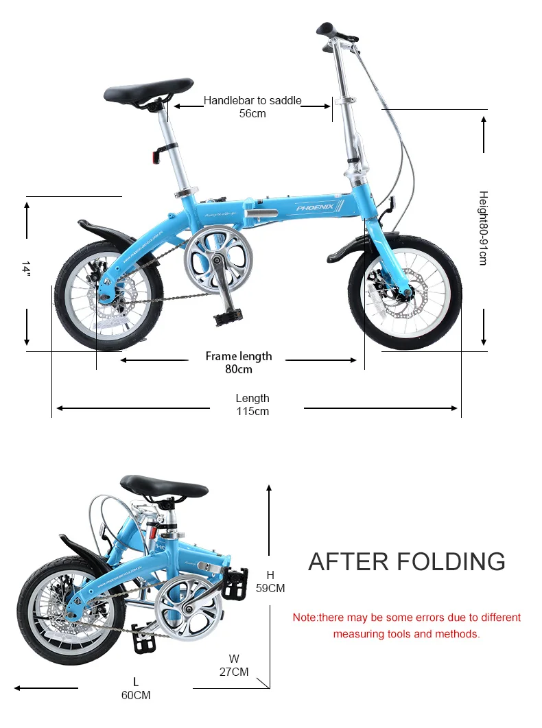 Складной велосипед Феникс 14 дюймов, ультра-светильник, портативный велосипед для взрослых и студентов, алюминиевый женский велосипедный велосипед из сплава