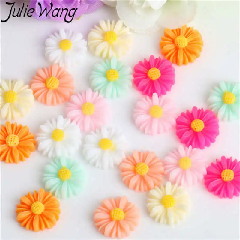 

Julie Wang 50pcs Daisy Sunflower Randomly Mix Colors Flatback Resin Cabochons Charm Pendant Jewelry Making Accessory Phone Decor