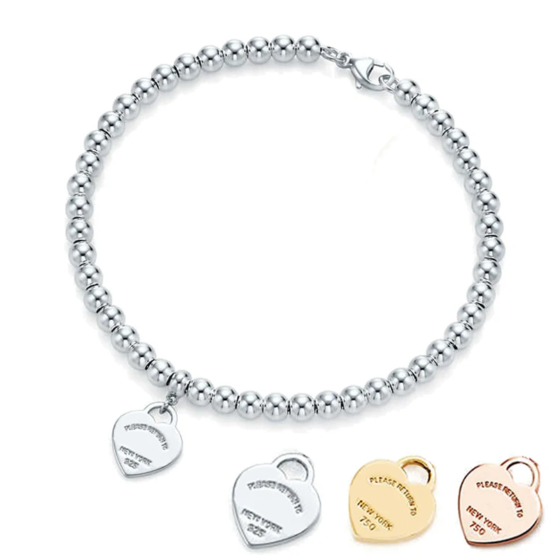 

Tiff 100% original real 925 sterling silver round bead three color ear bracelet color DIY fashion ladies gift