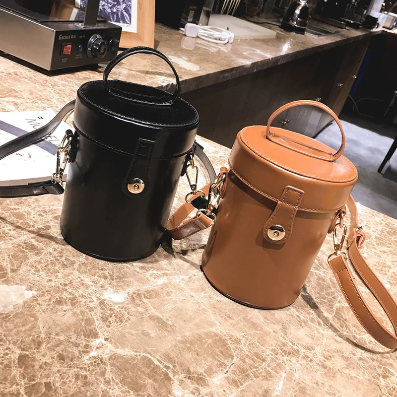 

European and American simple bucket bag women's designer handbag high-quality PU leather-like shoulder bag qq382