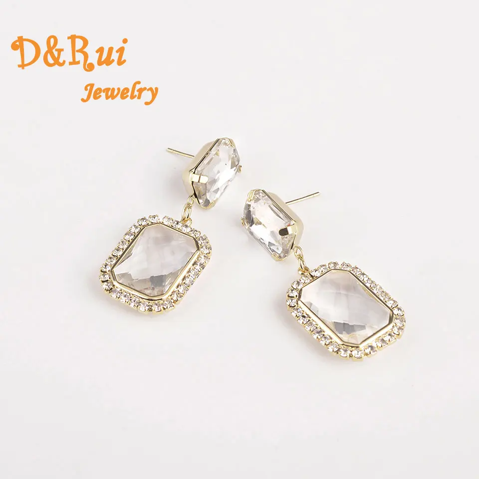 

Vintage Earrings for Women Korean Fashion Gold Metal Square Zircon Drop Earring Statement 2019 Party Jewelry Valentine's Day Hot