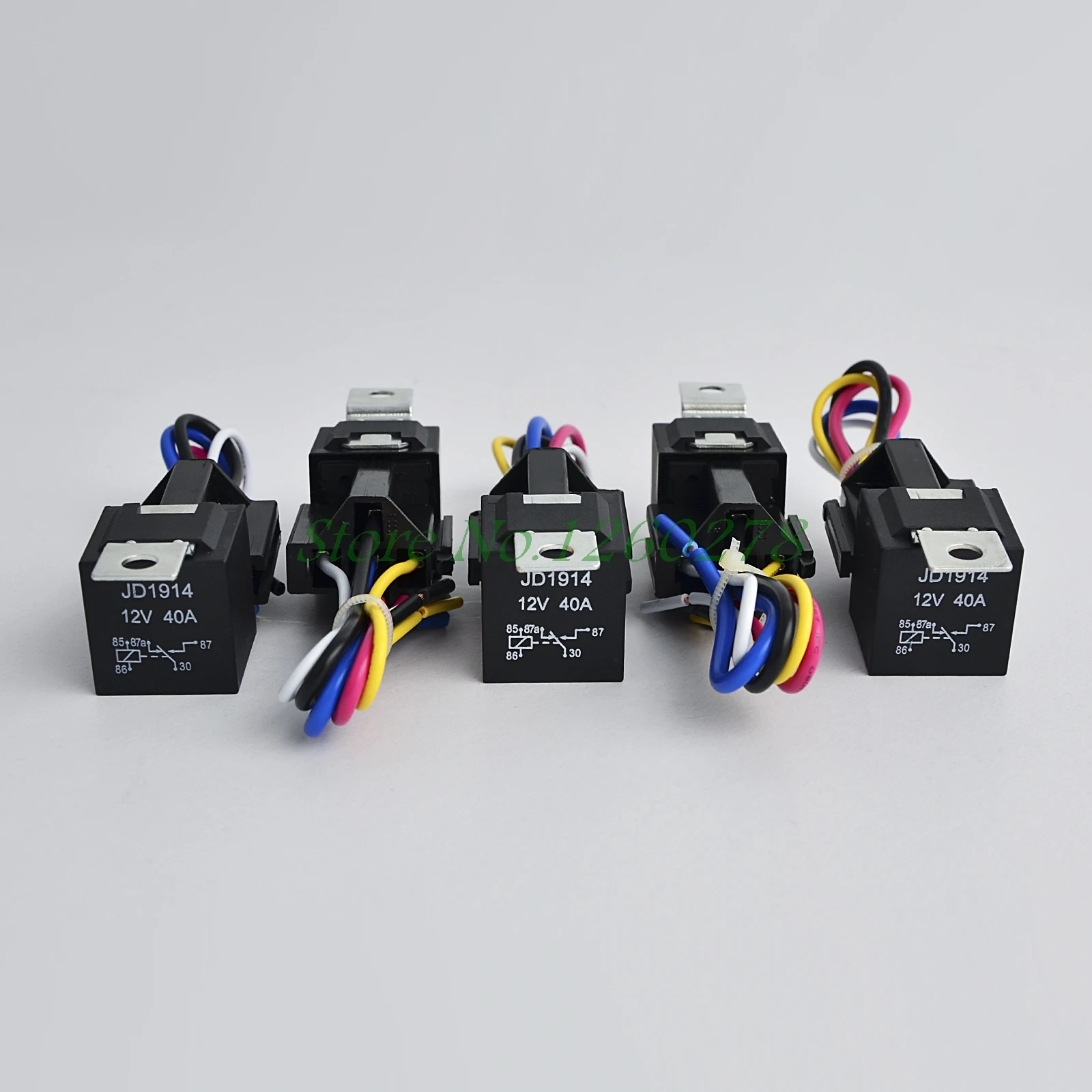 12V 30/40 AMP SPDT Automotive Relay with Wires & Harness Socket (5 pack