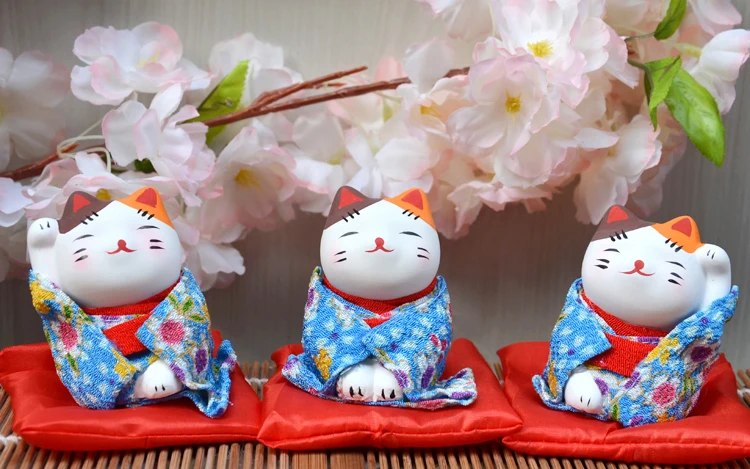 3 шт. фигурки счастливого кота японское кимоно Maneki Neko гипсовые украшения животные котенок миниатюры украшение дома бизнес подарок