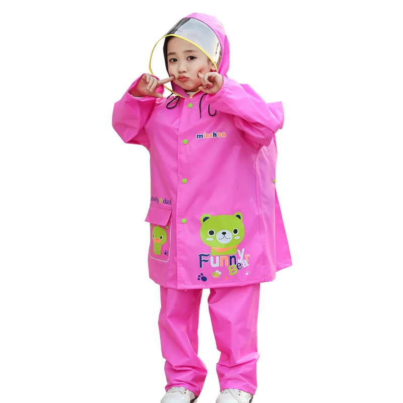 Детский непромокаемый дождевик с изображением медведя из мультфильма; комплект для детей; дождевик; студенческое пончо; дождевик; - Цвет: Розовый