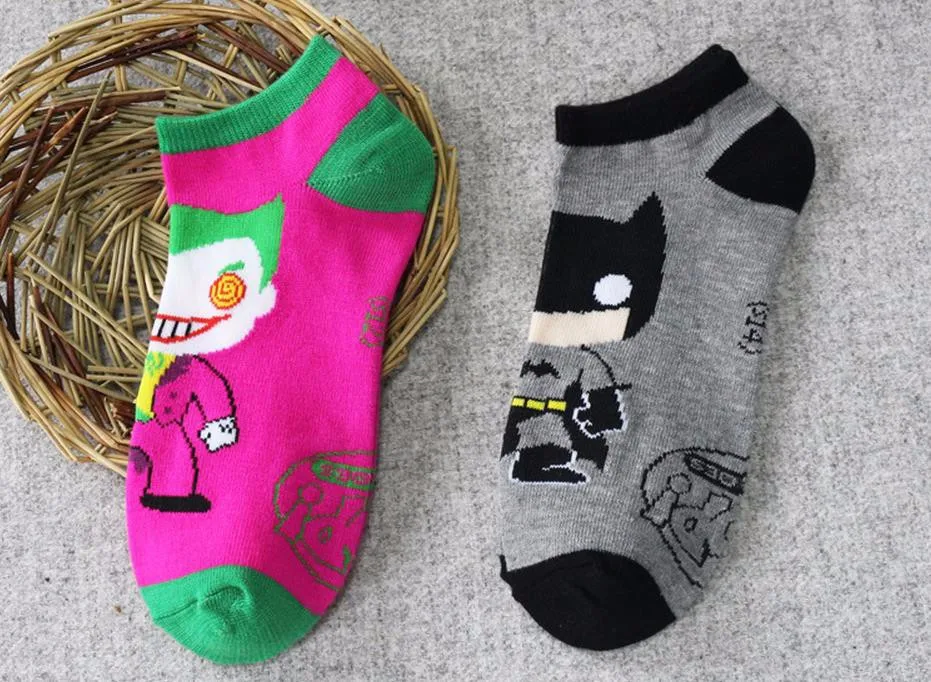 1 пара, женские мужские короткие носки с низким вырезом, Супергерой Джокер, чудо-женщина, Бэтмен, повседневные хлопковые носки